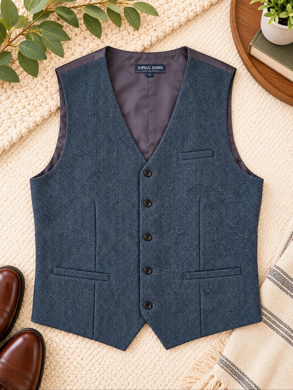 PJ Paul Jones Men's Herringbone Suit Vest Waistcoat Size Large